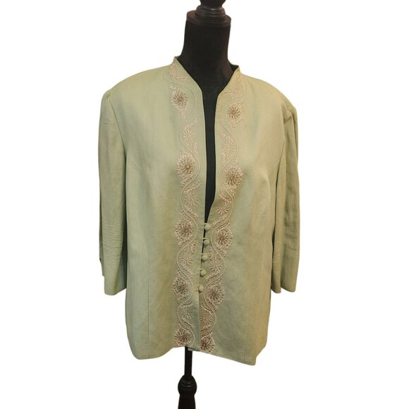 Jessica Howard Jackets & Blazers - Beautiful Lime Green Jessica Howard Woman Embroidered Linen Blend Jacket Size 16